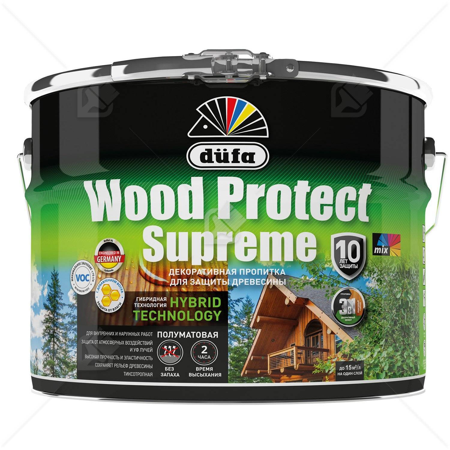 Пропитка декоративная для защиты древесины Dufa Wood Protect Supreme тиковое дерево 9 л