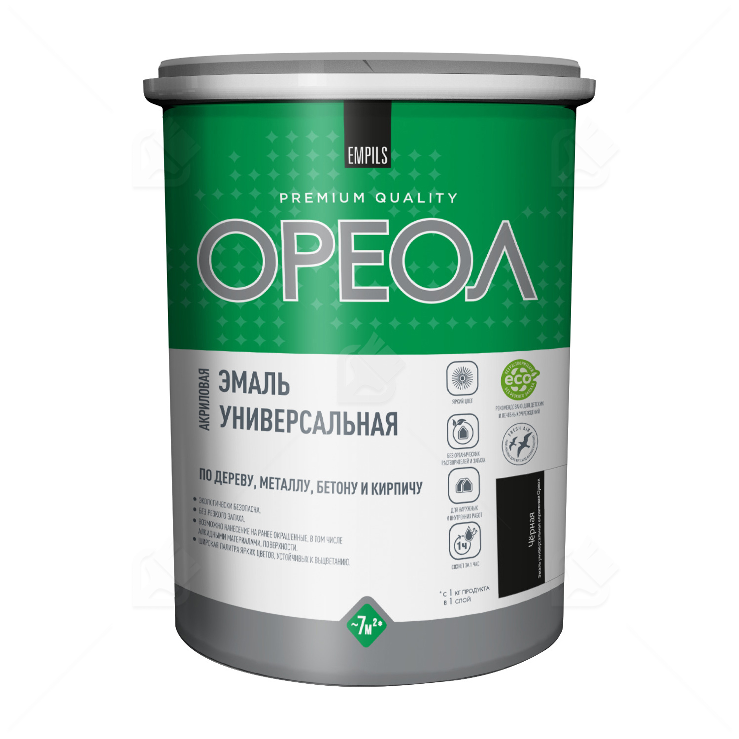 Эмаль универсальная акриловая Ореол матовая черная 1,1 кг