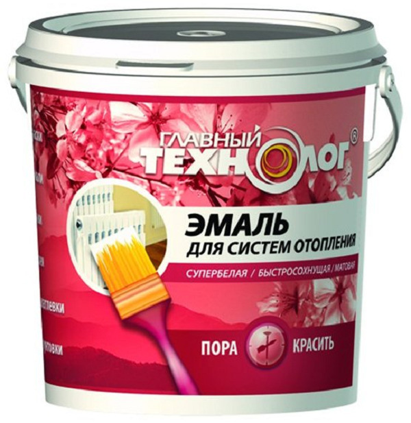 Эмаль для радиаторов Главный Технолог полуматовая супербелая 0,5 кг.