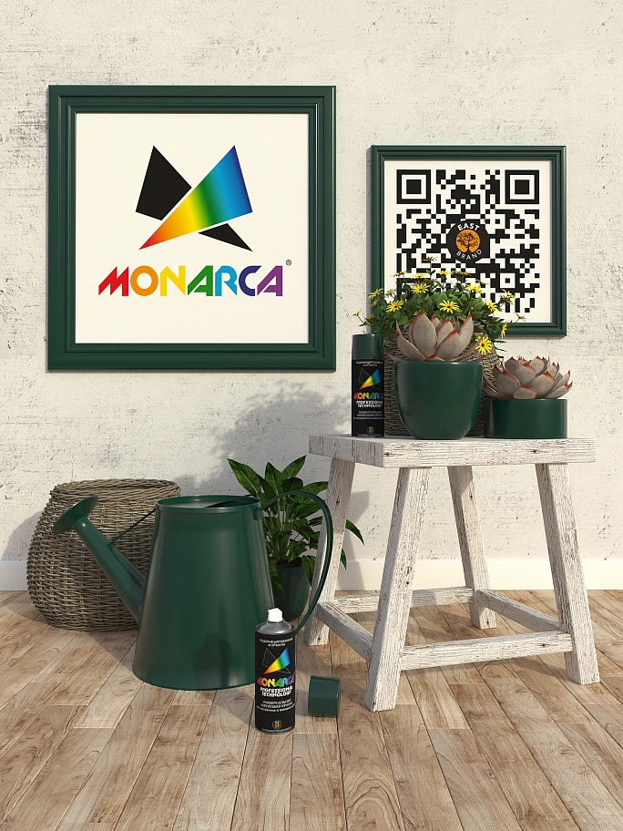 Краска универсальная аэрозольная акриловая Eastbrand Monarca RAL 6005 зеленый мох 520 мл.