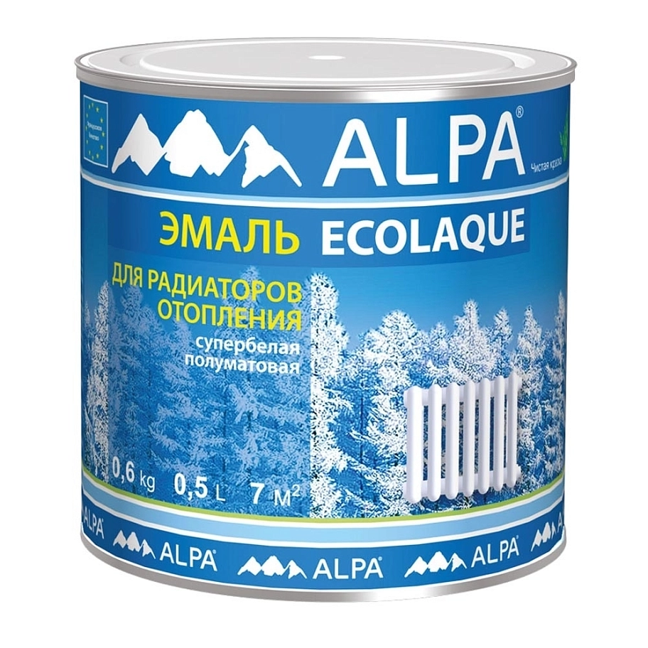 Эмаль для радиаторов Alpa Ecolaque полуматовая белая 0,5 л.