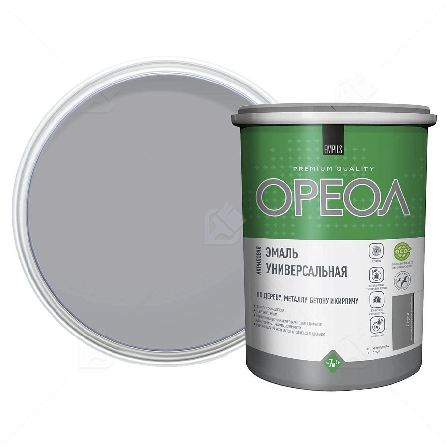 Эмаль универсальная акриловая Ореол глянцевая серая 2,5 кг.
