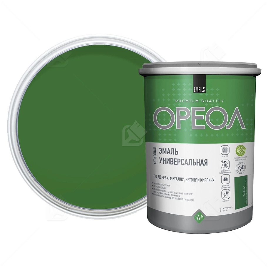 Эмаль универсальная акриловая Ореол глянцевая зеленая 1 кг.