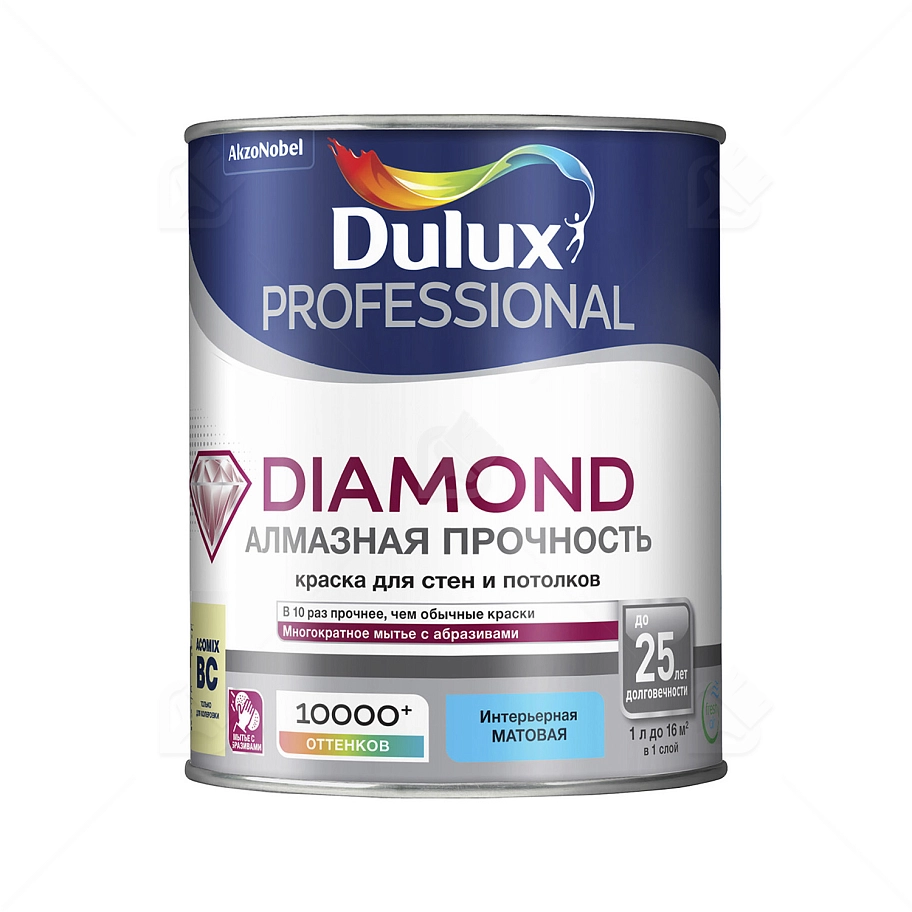 Краска для стен и потолков водно-дисперсионная Dulux Diamond Matt матовая база BC 0,9 л.