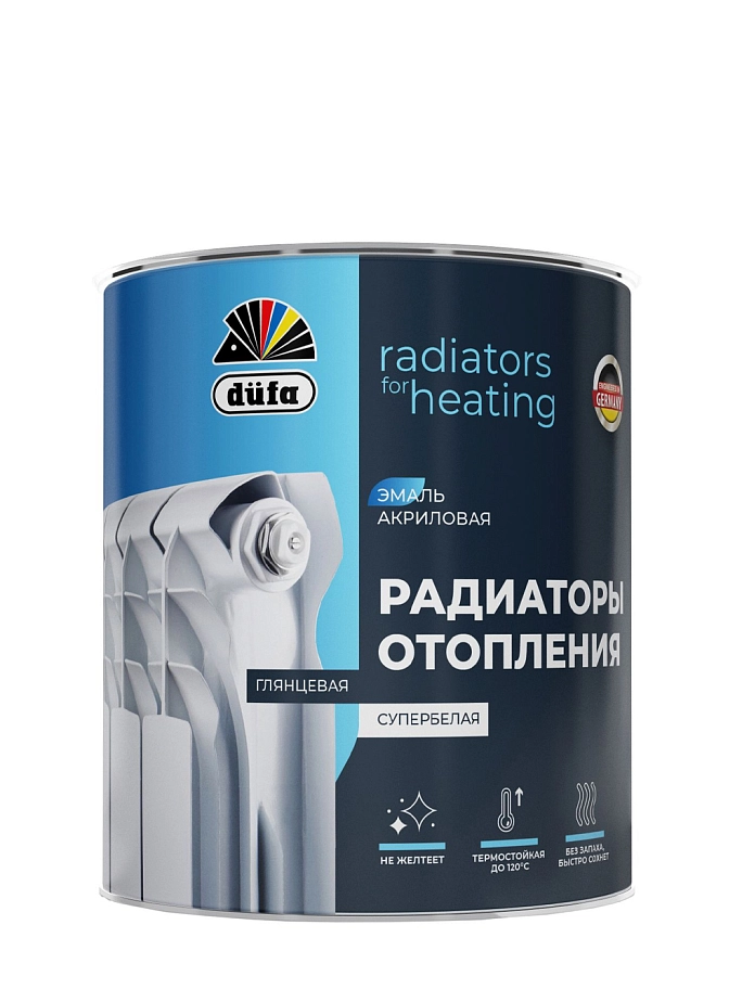 Эмаль для отопительных приборов акриловая Dufa Радиаторы отопления глянцевая супербелая 0,75 л