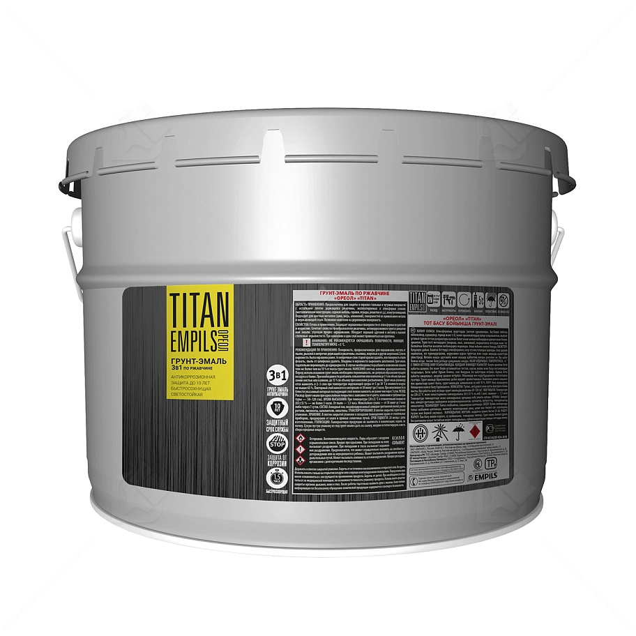Грунт-эмаль для металлических поверхностей 3 в 1 Ореол Титан гладкая белый RAL 9010 8,5 л