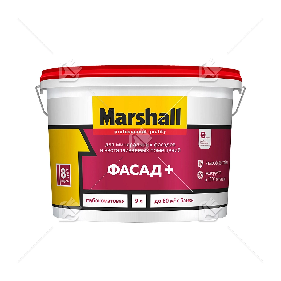 Краска фасадная акриловая водно-дисперсионная Marshall Фасад+ глубокоматовая база BW 9 л.
