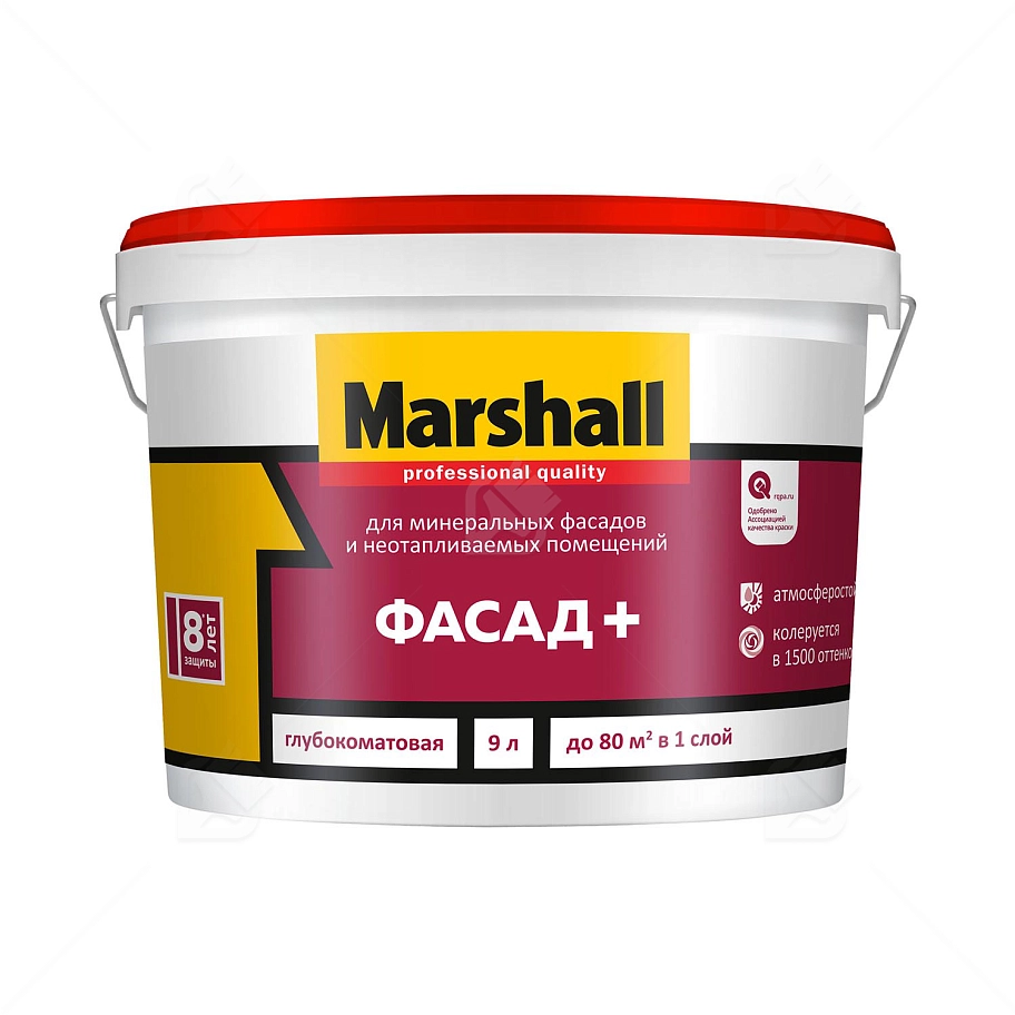Краска фасадная акриловая водно-дисперсионная Marshall Фасад+ глубокоматовая база BW 9 л.