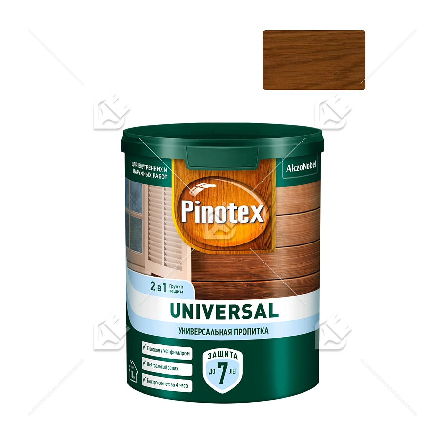 Pinotex Universal 2 в 1 универсальная пропитка для древесины Индонезийский тик 0,9 л