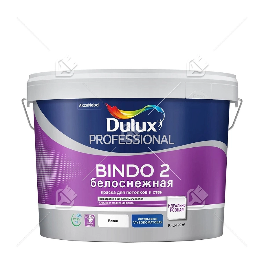 Краска для потолков латексная Dulux Professional Bindo 2 глубокоматовая белоснежная 9 л.