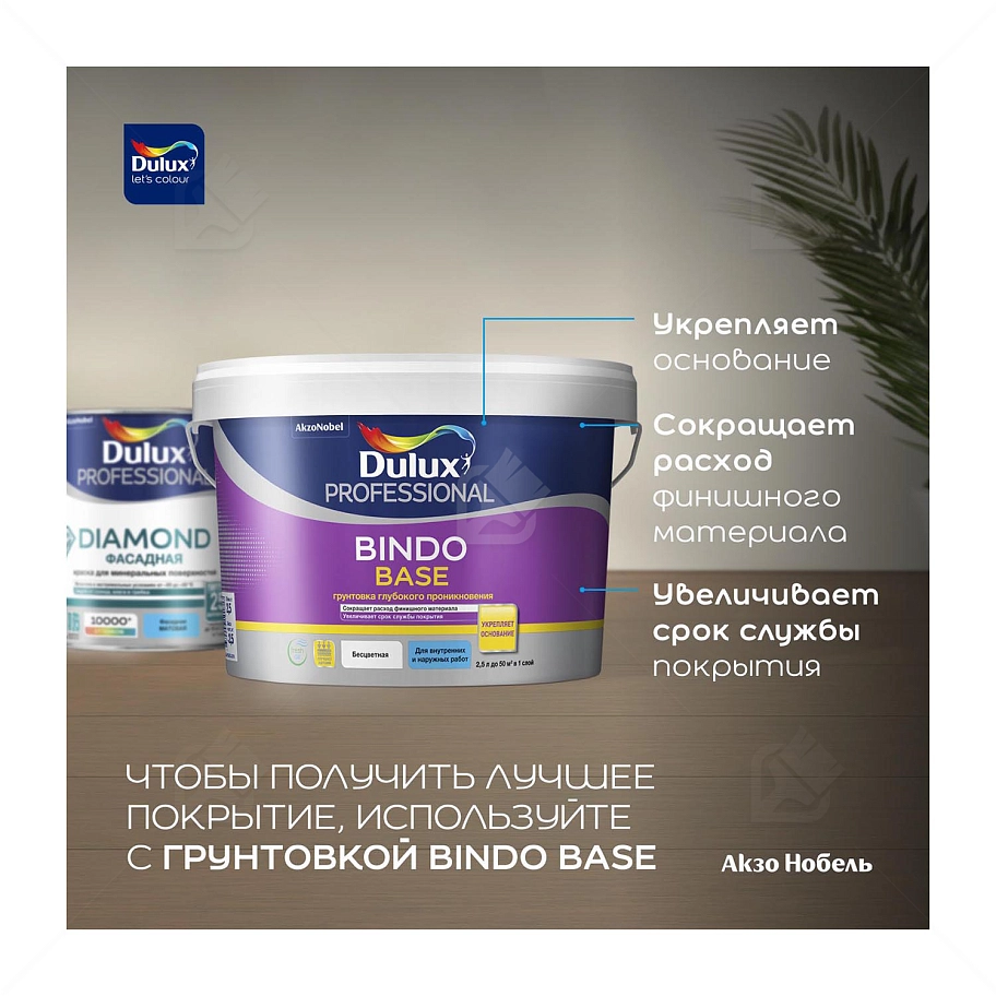 Краска фасадная для минеральных и деревянных поверхностей Dulux Professional Diamond гладкая матовая база BW 2,5 л.