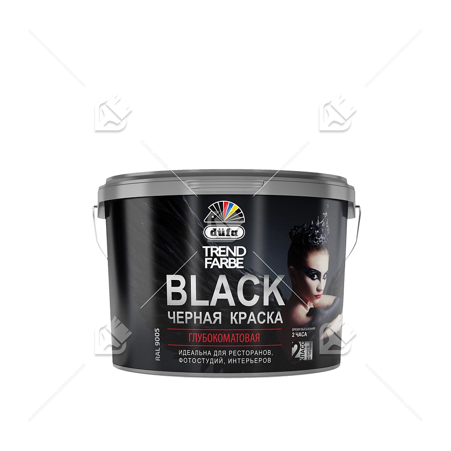 Краска для стен и потолков водно-дисперсионная Dufa Trend Farbe Black глубокоматовая черная 10 л