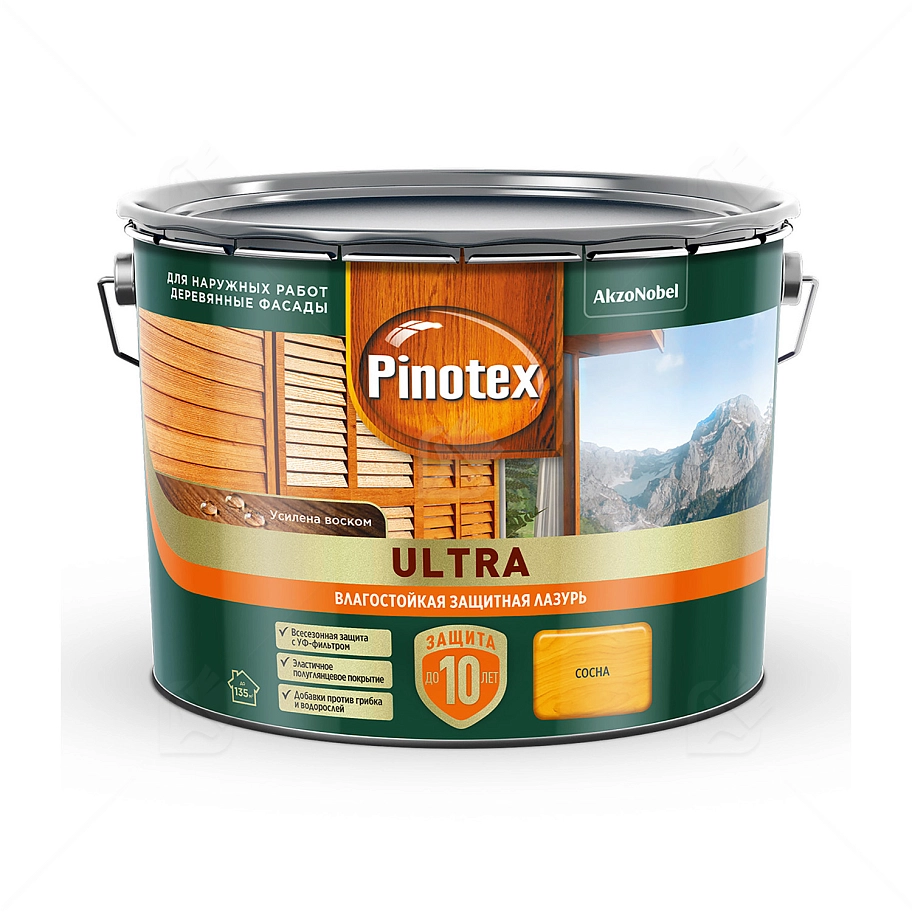 Пропитка декоративная для защиты древесины Pinotex Ultra AWB полуглянцевая сосна 9 л