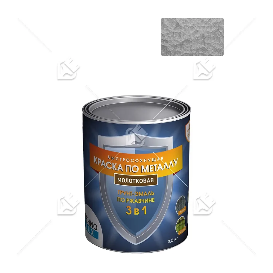 Грунт-эмаль 3 в 1 Технолюкс молотковая серебро 0,8 кг