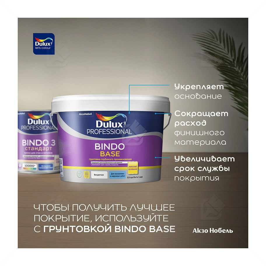 Краска для стен и потолков латексная Dulux Professional Bindo 3 глубокоматовая база BW 4,5 л.