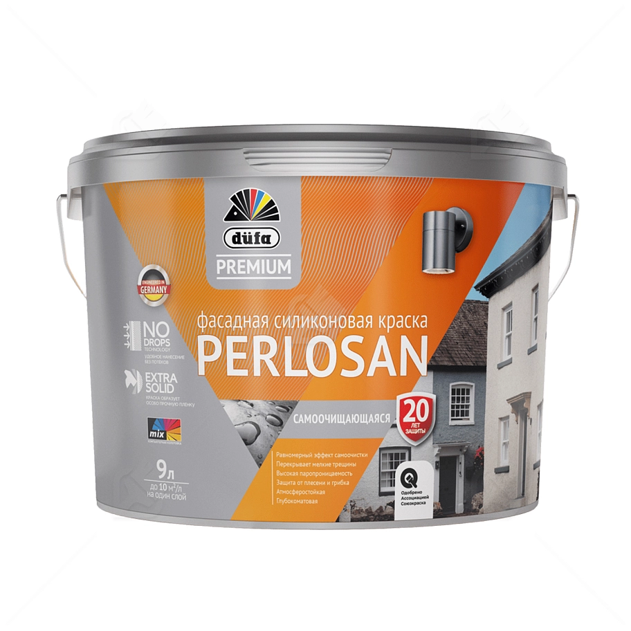 Краска фасадная силиконовая самоочищающаяся Dufa Premium Perlosan база 1 9 л