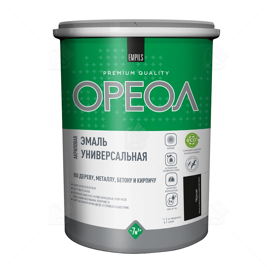 Эмаль универсальная акриловая Ореол матовая черная 1,1 кг