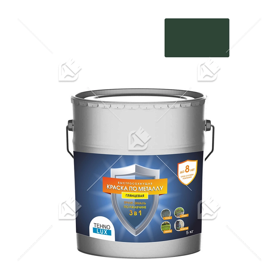 Грунт-эмаль 3 в 1 Технолюкс гладкая зеленая RAL 6005 5 кг
