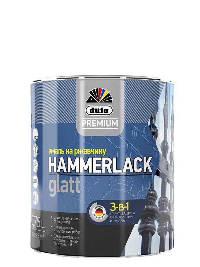 Эмаль на ржавчину Dufa Premium Hammerlack 3-в-1 гладкая База 3 (0,75 л)
