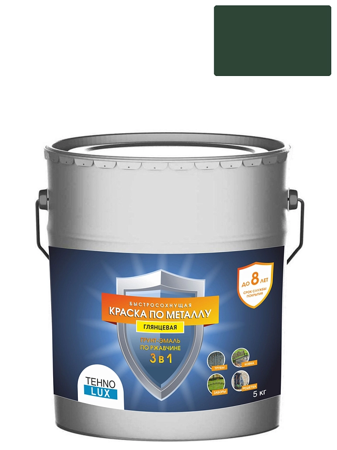Грунт-эмаль 3 в 1 Технолюкс гладкая зеленая RAL 6005 5 кг