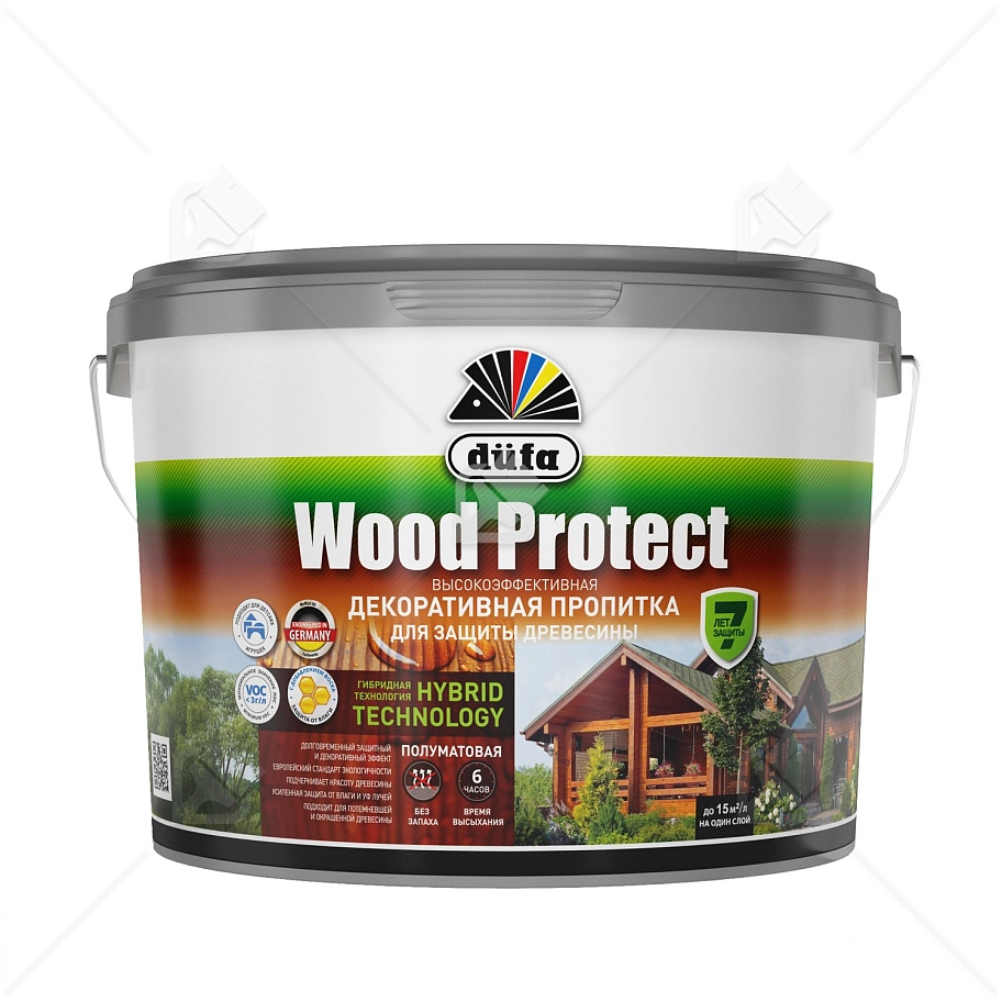 Пропитка декоративная для защиты древесины Dufa Wood Protect махагон 9 л