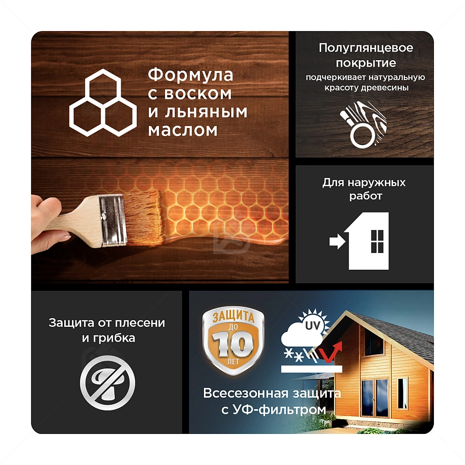 Пропитка декоративная для защиты древесины Pinotex Ultra AWB полуглянцевая тик 9 л