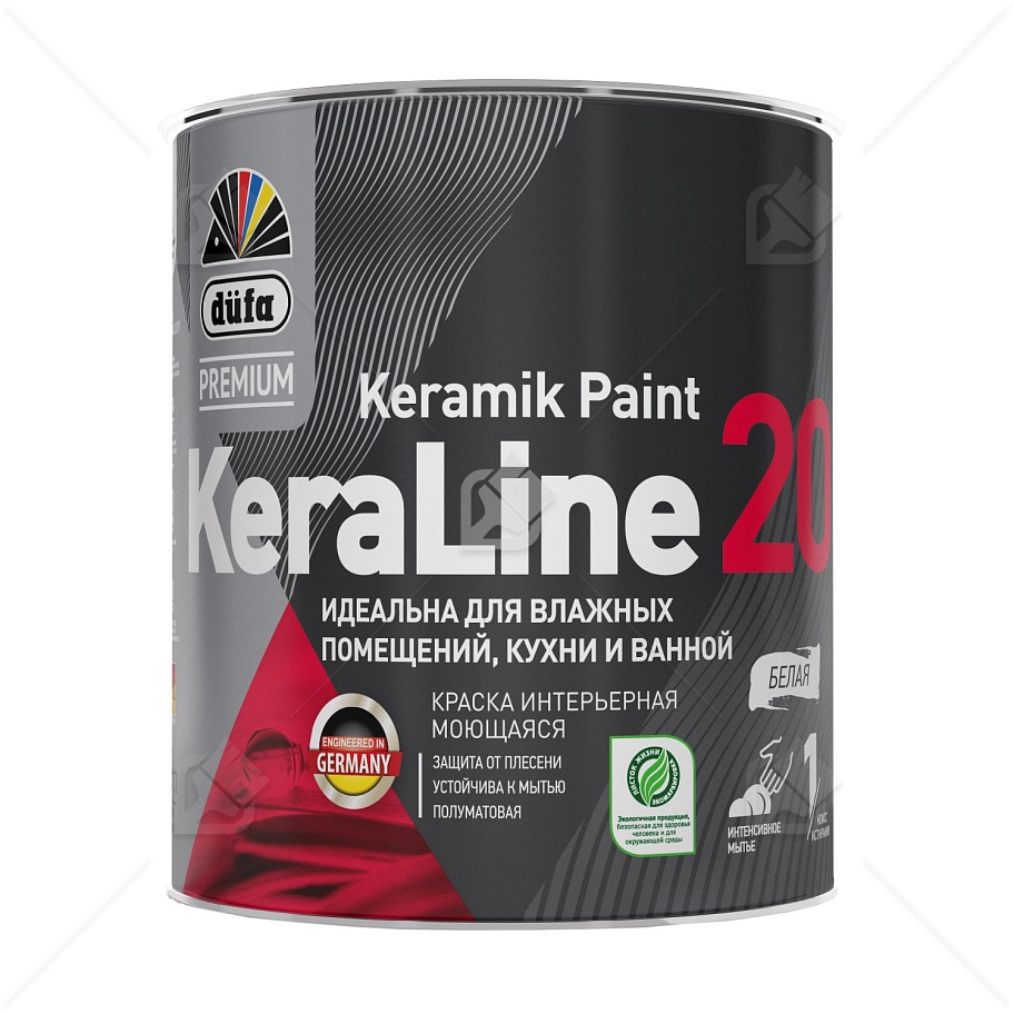 Краска для влажных помещений Dufa Premium KeraLine Keramik Paint 20 полуматовая белая база 1 2,5 л.