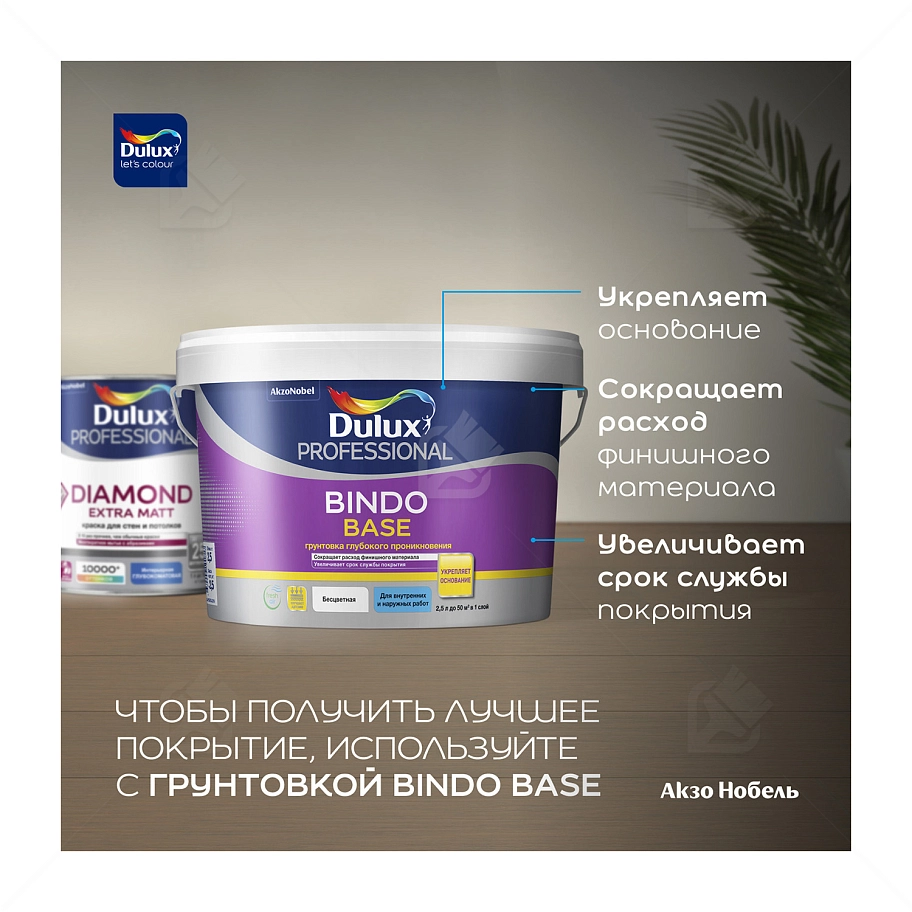Краска для стен и потолков водно-дисперсионная Dulux Diamond Extra Matt глубокоматовая база BC 2,25 л.