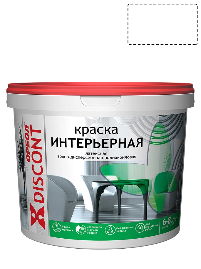 Краска интерьерная водно-дисперсионная полиакриловая Ореол Дисконт белая матовая 13 кг.