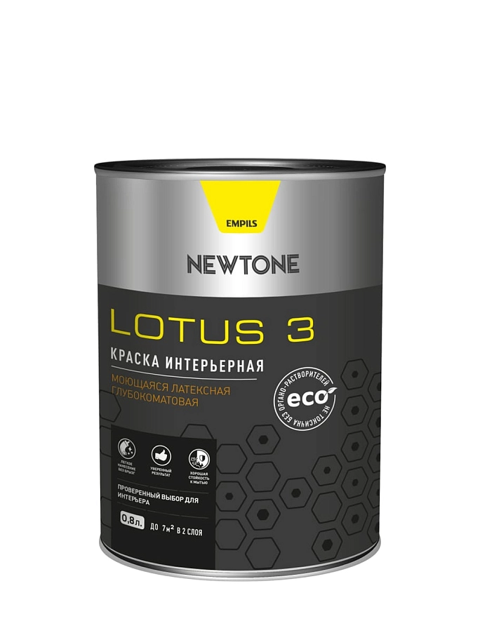 Краска интерьерная водно-дисперсионная латексная моющаяся Newtone Lotus 3 глубокоматовая База C 0,8 л