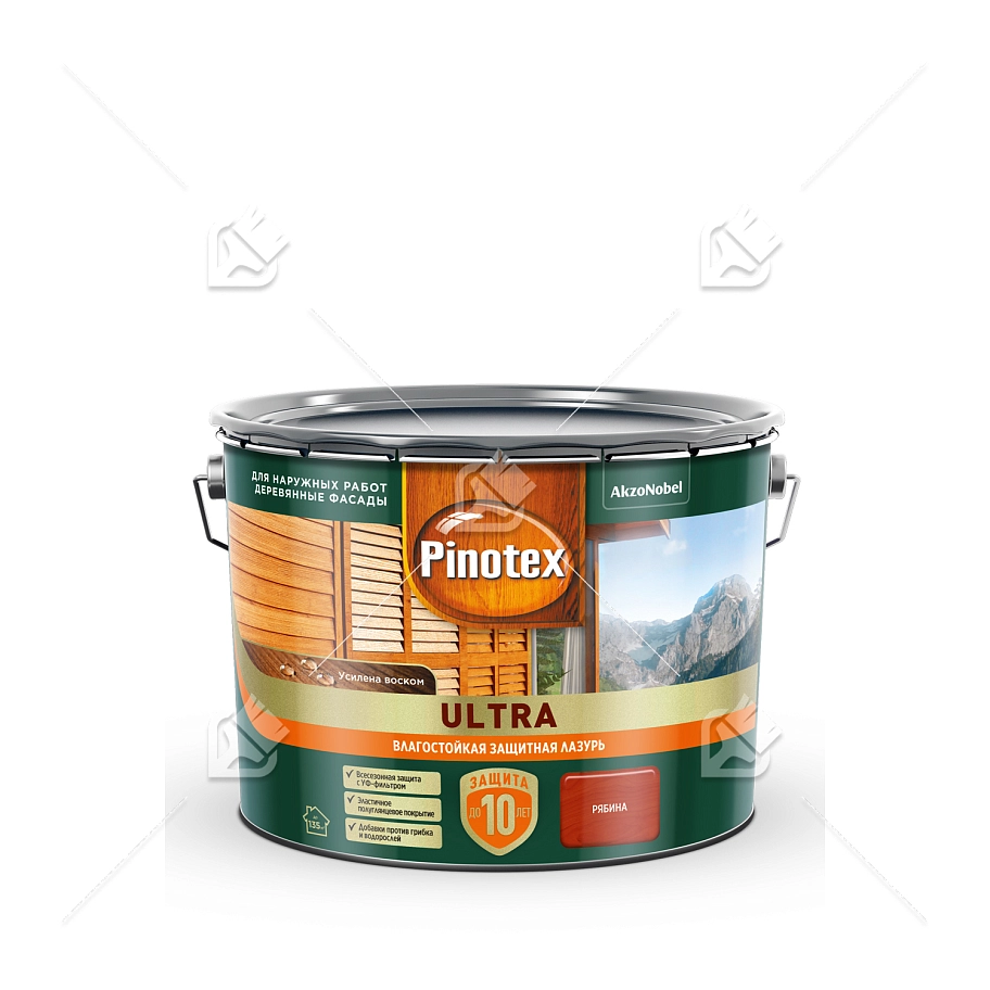 Пропитка декоративная для защиты древесины Pinotex Ultra AWB полуглянцевая рябина 9 л