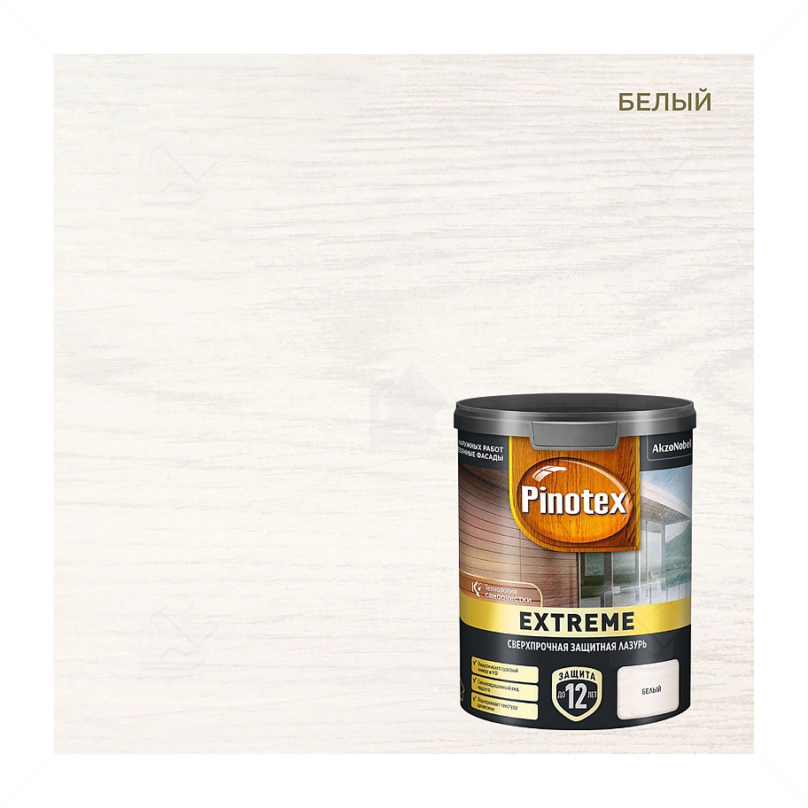 Пропитка декоративная для защиты древесины Pinotex Extreme белая полуматовая 0,9 л