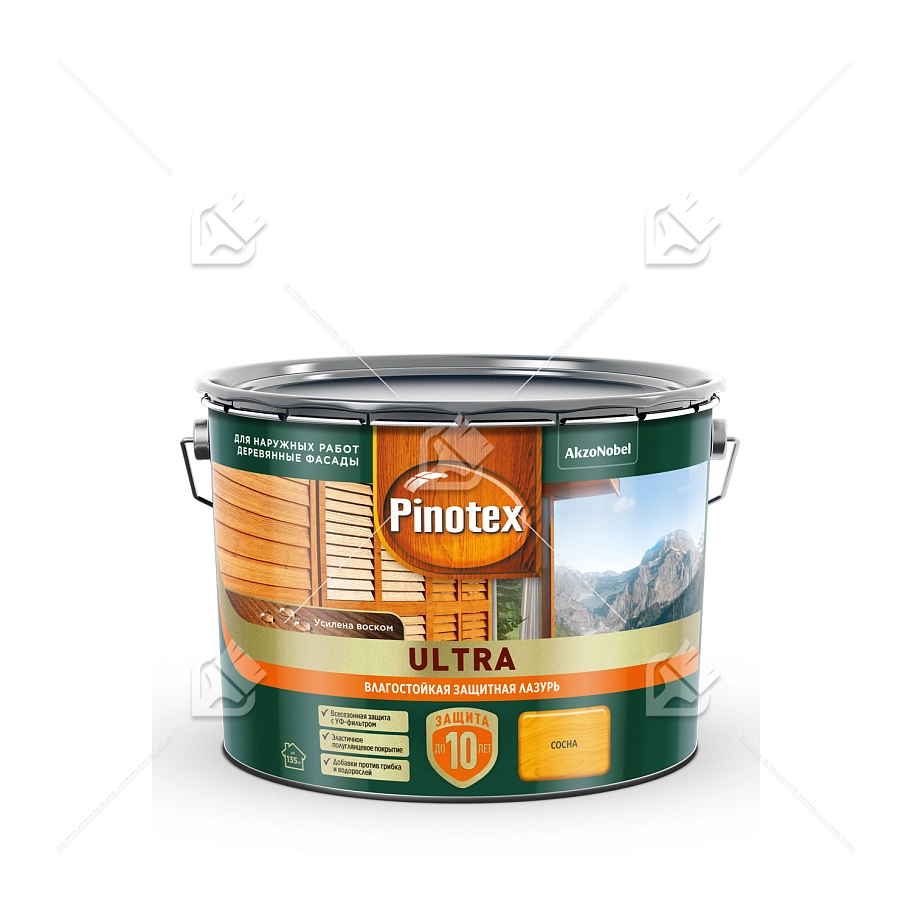 Пропитка декоративная для защиты древесины Pinotex Ultra AWB полуглянцевая сосна 9 л