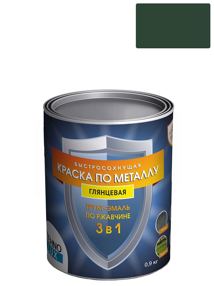 Грунт-эмаль 3 в 1 Технолюкс гладкая зеленая RAL 6005 0,9 кг