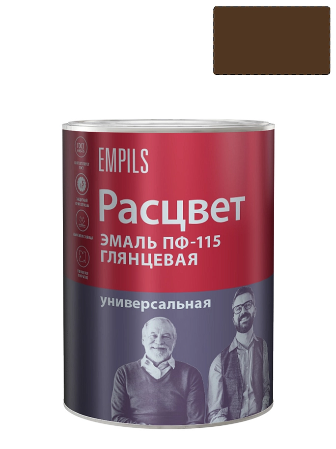 Эмаль ПФ-115 универсальная алкидная Расцвет глянцевая коричневая 0,9 кг