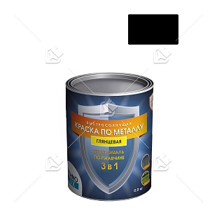 Грунт-эмаль 3 в 1 Технолюкс гладкая черная RAL 9005 0,9 кг