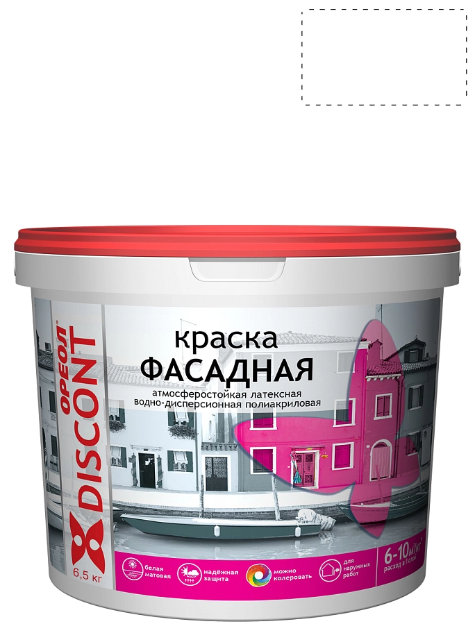 Краска фасадная полиакриловая Ореол Дисконт матовая белая 6,5 кг. 