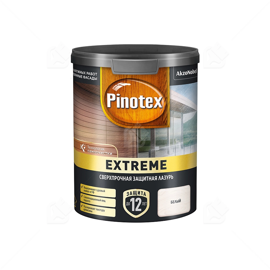 Пропитка декоративная для защиты древесины Pinotex Extreme белая полуматовая 0,9 л