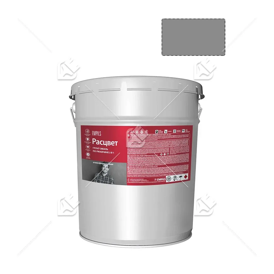 Грунт-эмаль на ржавчину 3 в 1 алкидная Расцвет глянцевая серая 17 кг