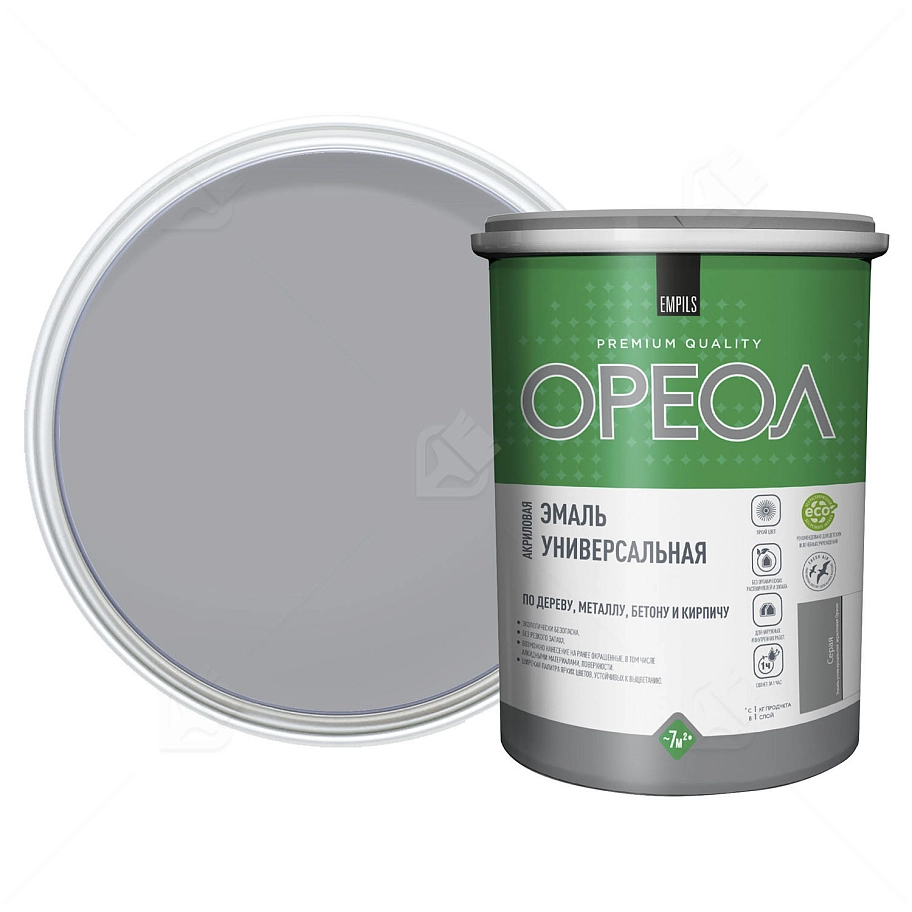 Эмаль универсальная акриловая Ореол глянцевая серая 2,5 кг.