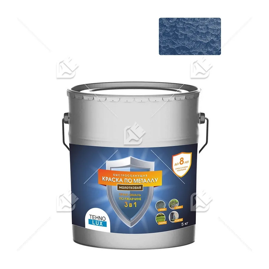 Грунт-эмаль 3 в 1 Технолюкс молотковая синяя 5 кг